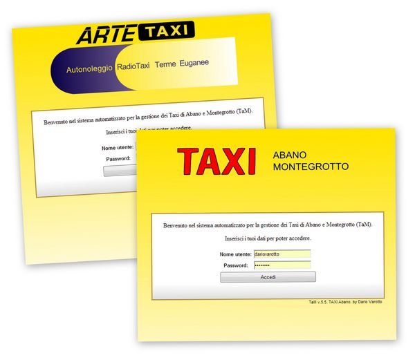 Screenshots of the Tam login pages